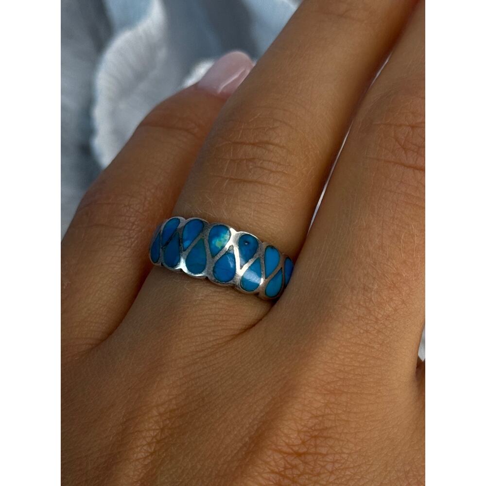 925 Sterling Silver Turquoise Ring Size 7 - Picture 9 of 10
